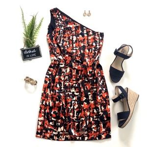 Banana Republic One Shoulder Dress - Red and Black Abstract